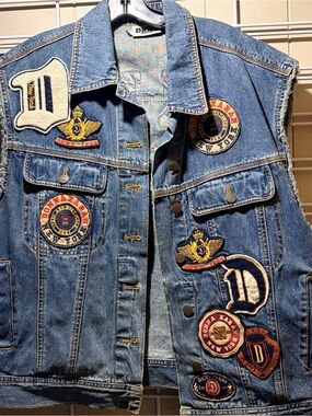 DKNY Denim Vest Jacket with Patchwork size 12